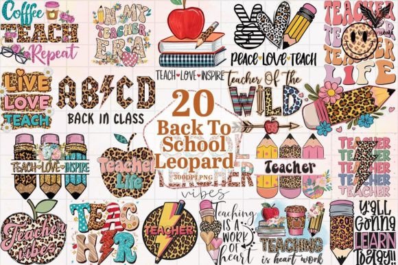Back to School Leopard Clipart PNG Bundle