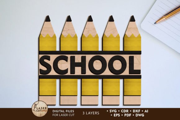 Pencils School Decorative Template for Laser Cutting and CNC Projects